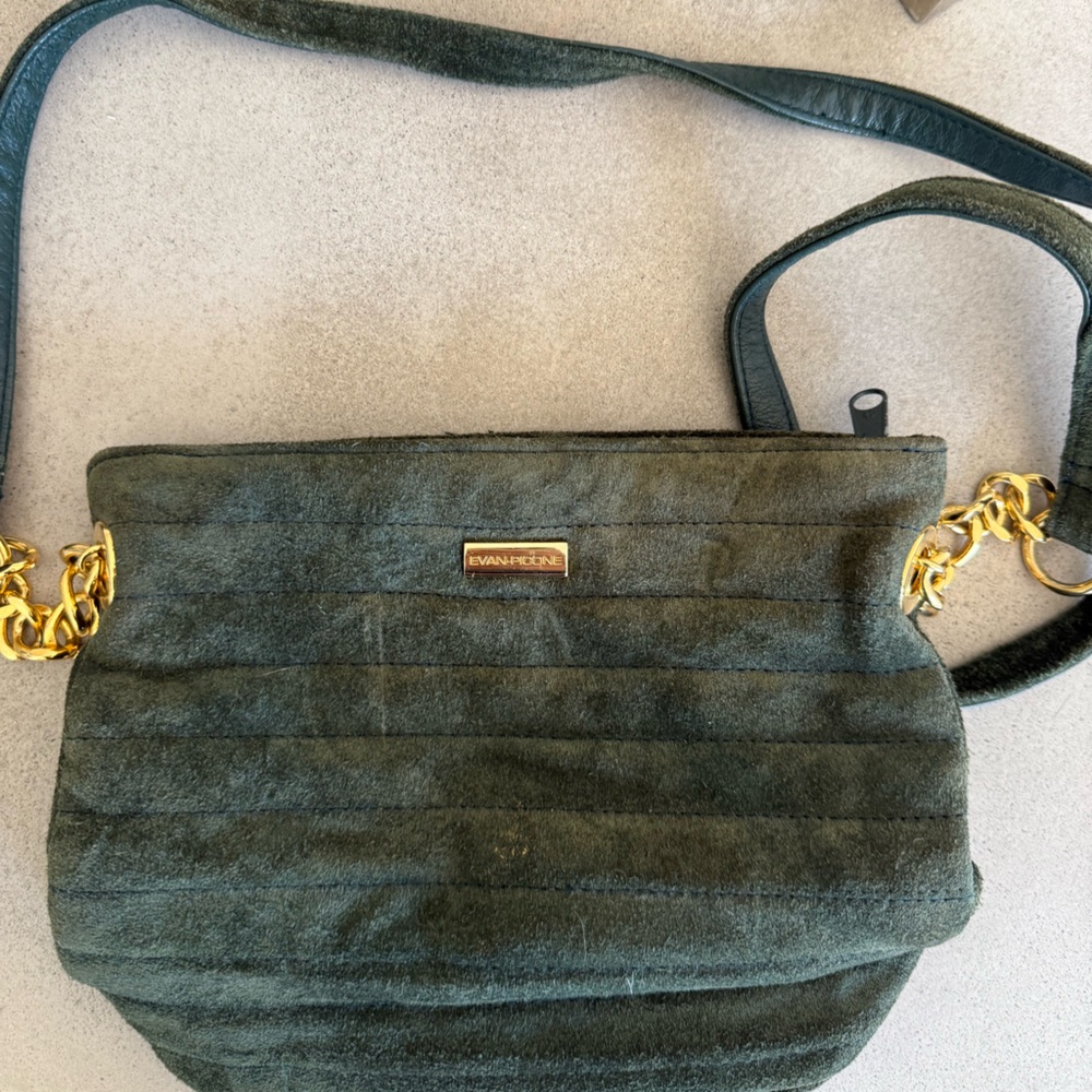 Forest green suede Chain-Accent Crossbody Bag